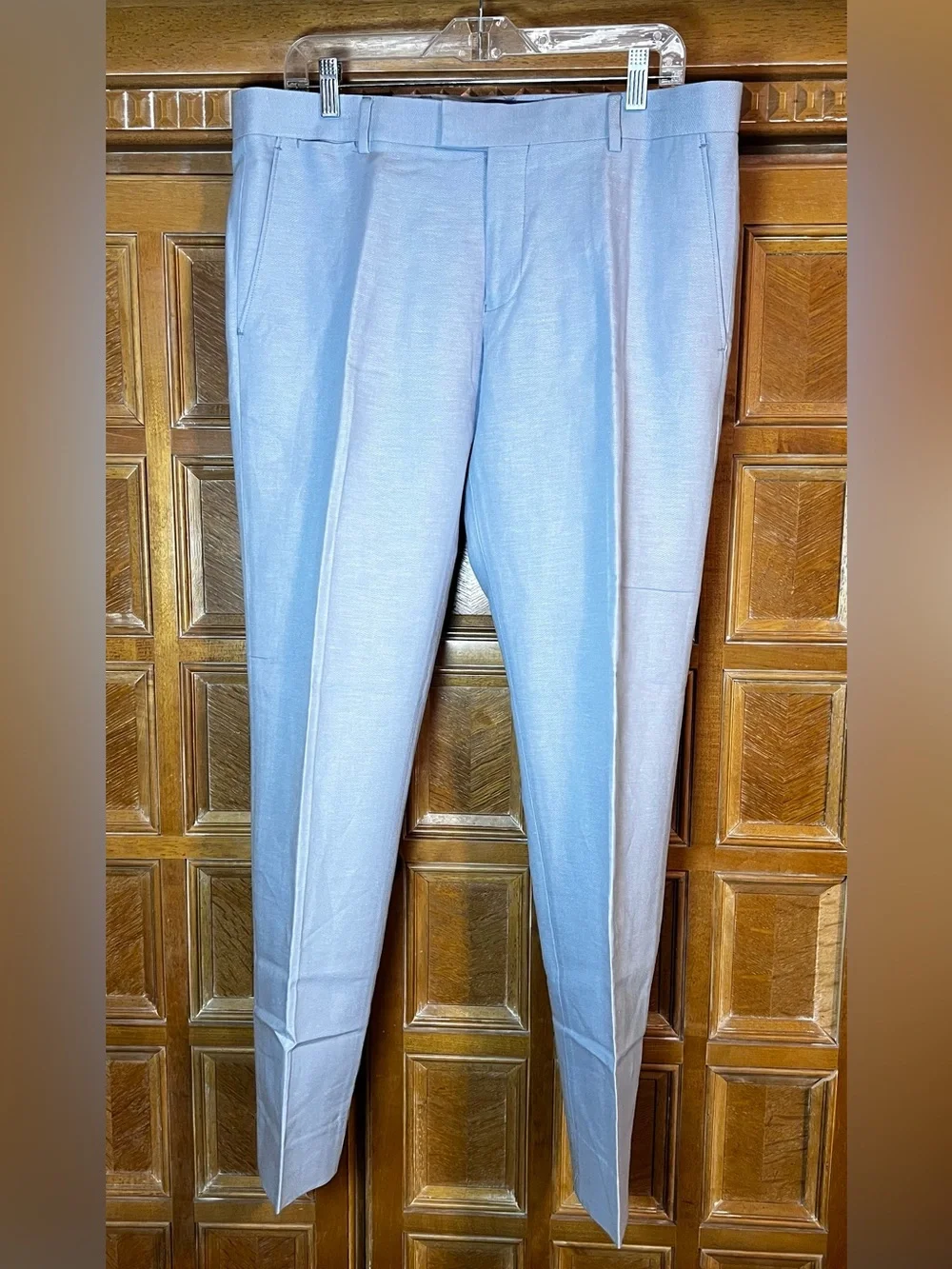 RW&CO. Men’s 34x32 Tailored Fit Light Blue Linen Blend Dress Pants